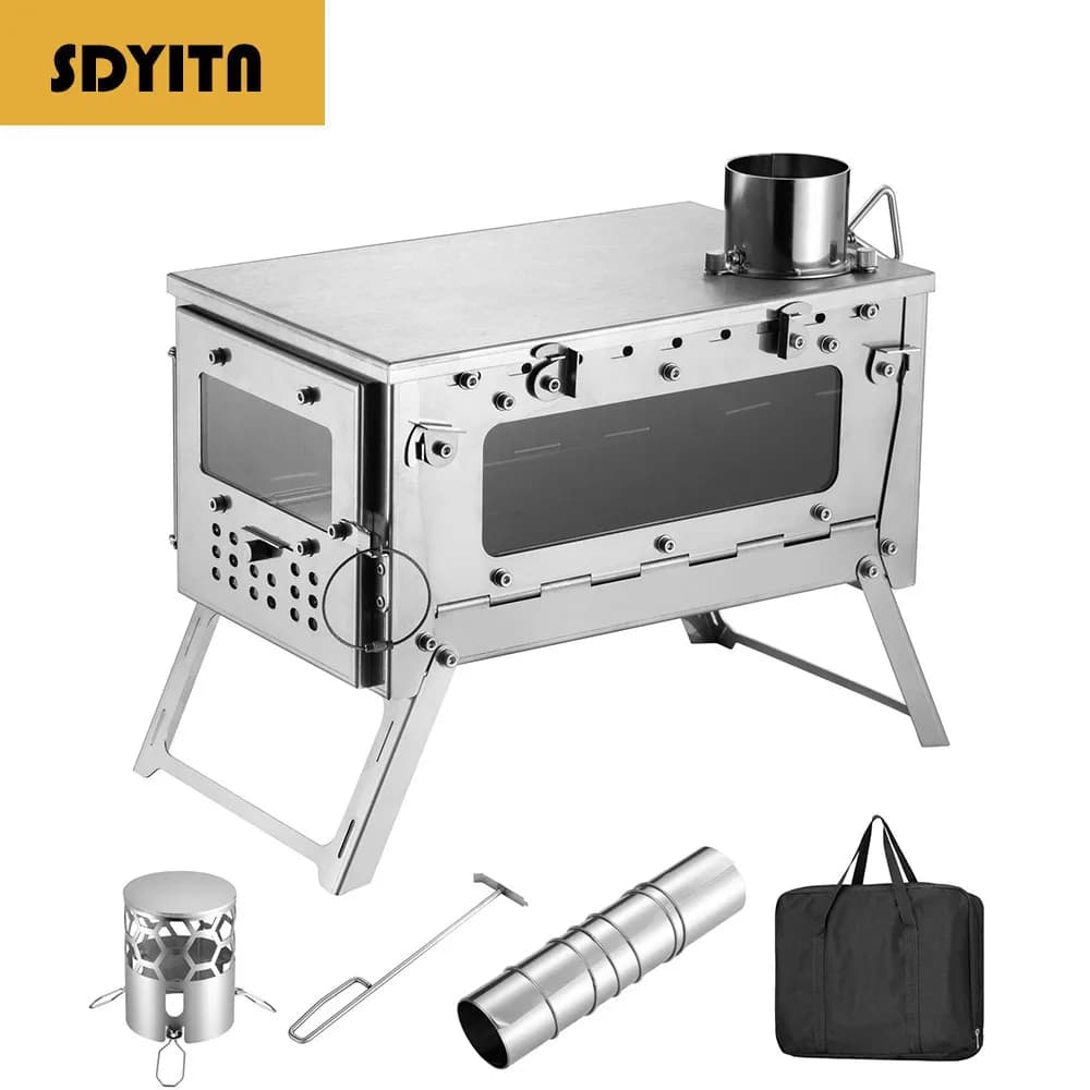 Foldable Stainless Steel Wood Stove for Camping Outdoor Tent Heater Easy Carry Multifunctional Firewood Cooker