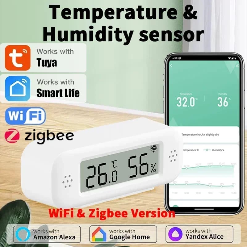Tuya Zigbee WiFi Mini Temperatura Umidità Per Smart Home Termometro Igrometro APP Lavoro Remoto con Google Home Yandex Alexa