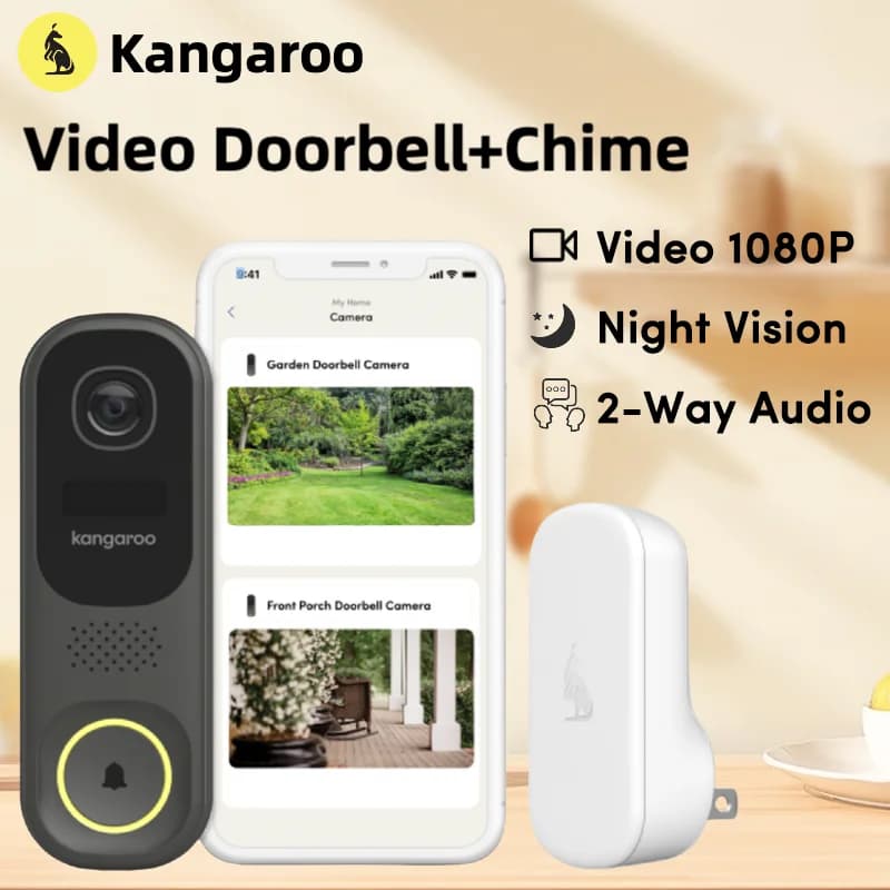 Campanello video intelligente Kangaroo HD + campanello, microfono e altoparlante integrati, videochiamata, monitoraggio remoto tramite app