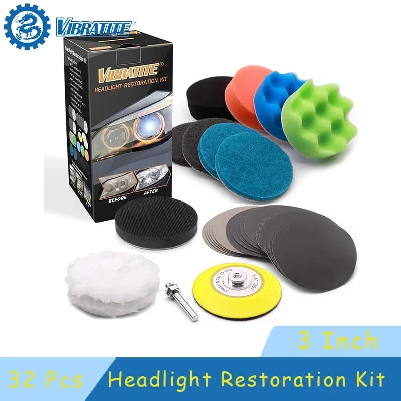 3 Inch Car Headlights Restoration Kit Abrasive 32-piece polishing discs with 1/4 inch stem support Abrasive Sponge for polishing