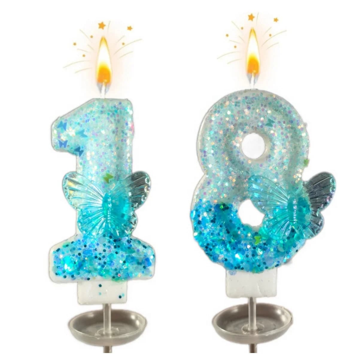 Nuove Candeline Numeriche 0-9 Originali con Farfalla Blu Sfumata per Torte di Compleanno, Decorazione per Feste e Anniversari