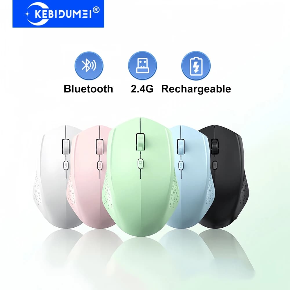 KEBIDUMEI Dual Mode Bluetooth Mouse Wireless 2.4G silent Mouse Rechargeable Play Mouse for Windows MacOS laptop PC