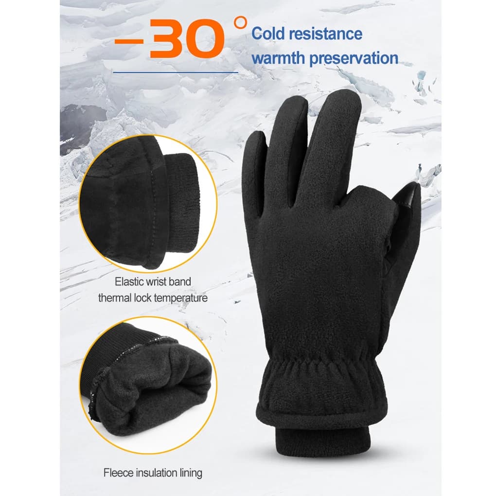 Winter Warm Full Gloves Waterproof Black Screen PU Thick Fleece Tear-resistant Non-slide Mittens Outdoor Fitness
