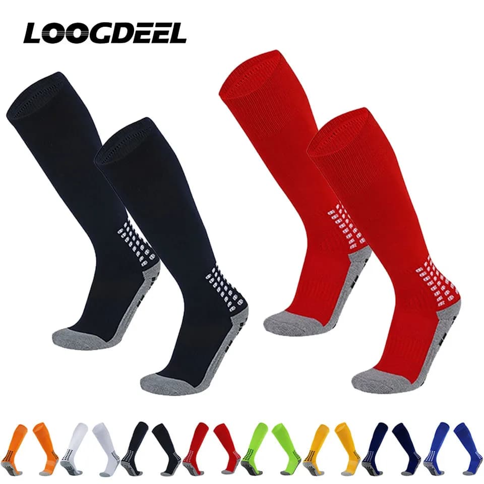 Loogdeel 1 pair 26-45 football socks anti slip cushions for kids high knee socks with adult long towel bottom