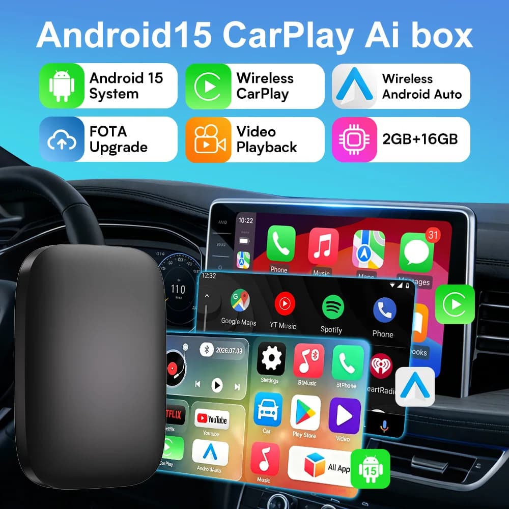 VCARLINKPLAY Android 15 Carplay Ai Box Wireless Android Auto Carplay Adapter for Netflix YouTube Ai Smart Car Systems Gifts