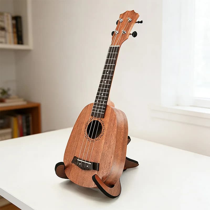 Sapele da 21 pollici a forma di ananas Ukulele piccola chitarra hawaiana 15 tasti incisi al laser Soundhole finitura opaca aperta per principianti