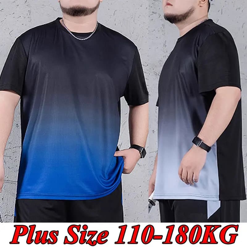 Men's T-shirt Plus Size 1XL-7XL Short sleeve Top Spring Summer Gradient Tees Quick Dry Man Sport Oversize Breathable T-shirt