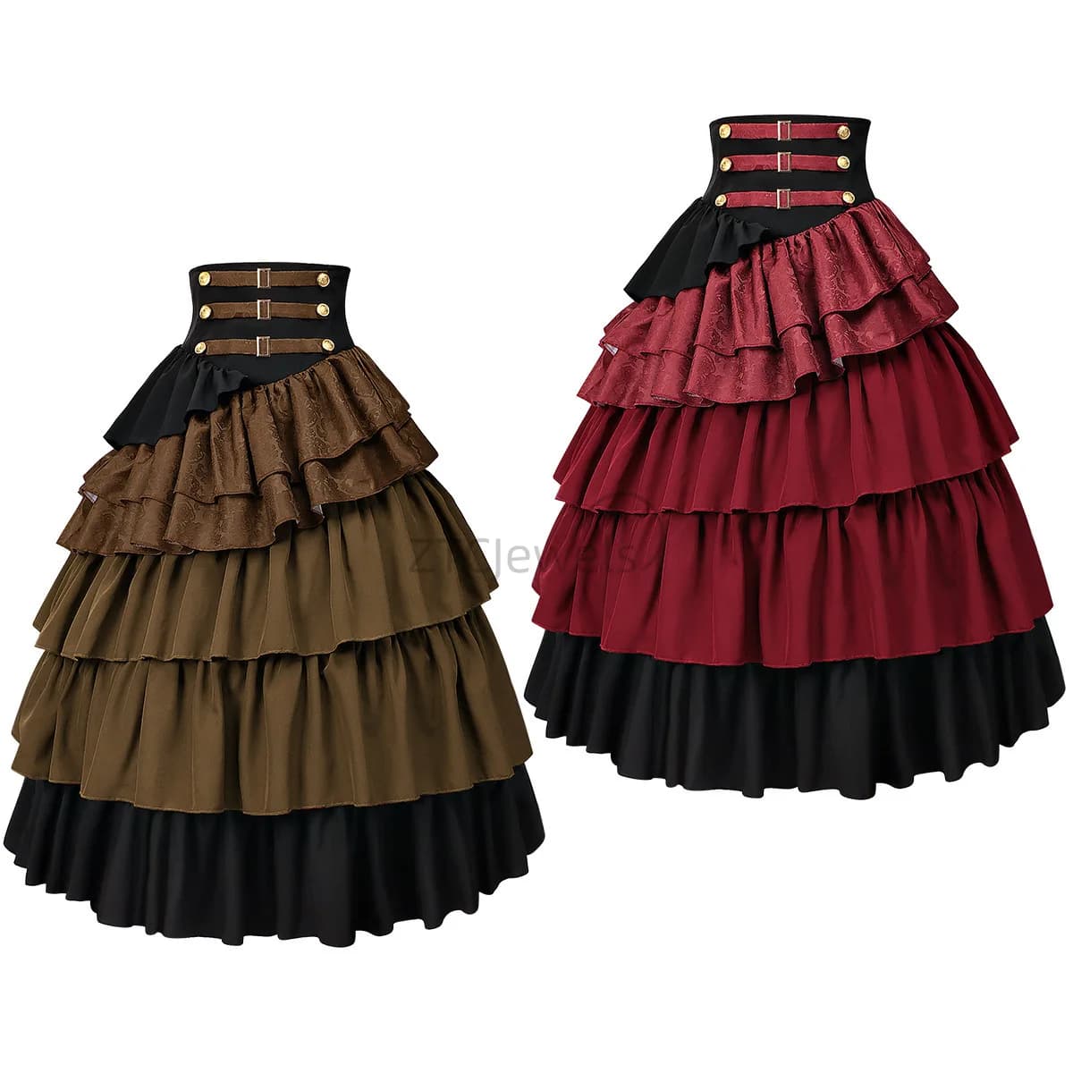 Mezza gonna da donna di Halloween Costume Steampunk gotico Gonna a pieghe a strati a vita alta da pirata femminile