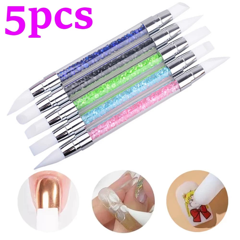 Pennello in silicone per nail art 5 pezzi Matita per pittura intaglio 10 punte Gel UV Smalto fai da te Strumento per manicure per scultura in polvere a specchio a doppia testa
