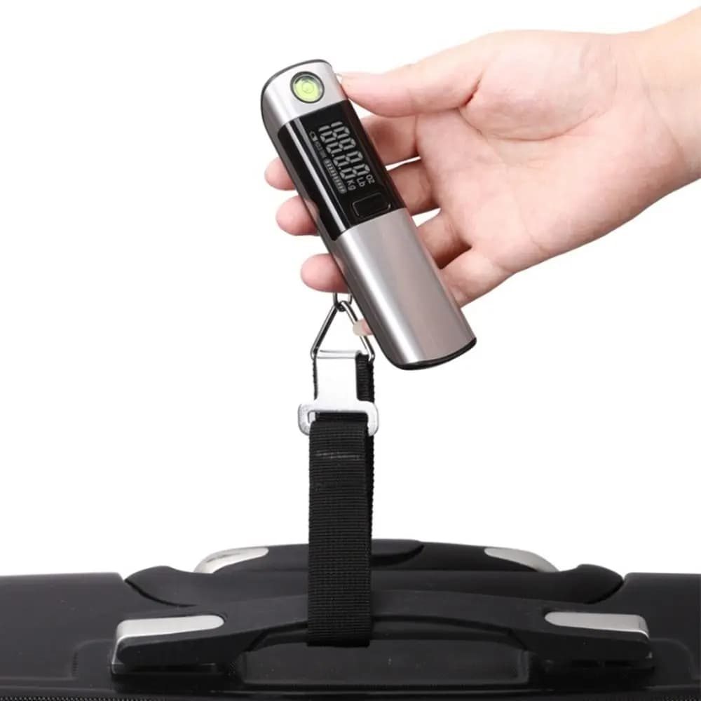 Bilancia Digitale Portatile di Alta Precisione 50Kg/110Lb con LCD e Metro a Nastro per Bagagli e Pesca