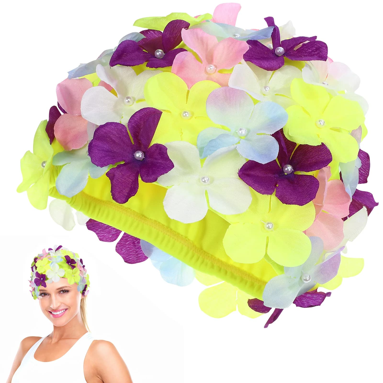 1PC Floral Woman Petal Retro Swim Headphone Fashion Summer Flower Beach Hat Delicate Pool Beach Vacation Cap