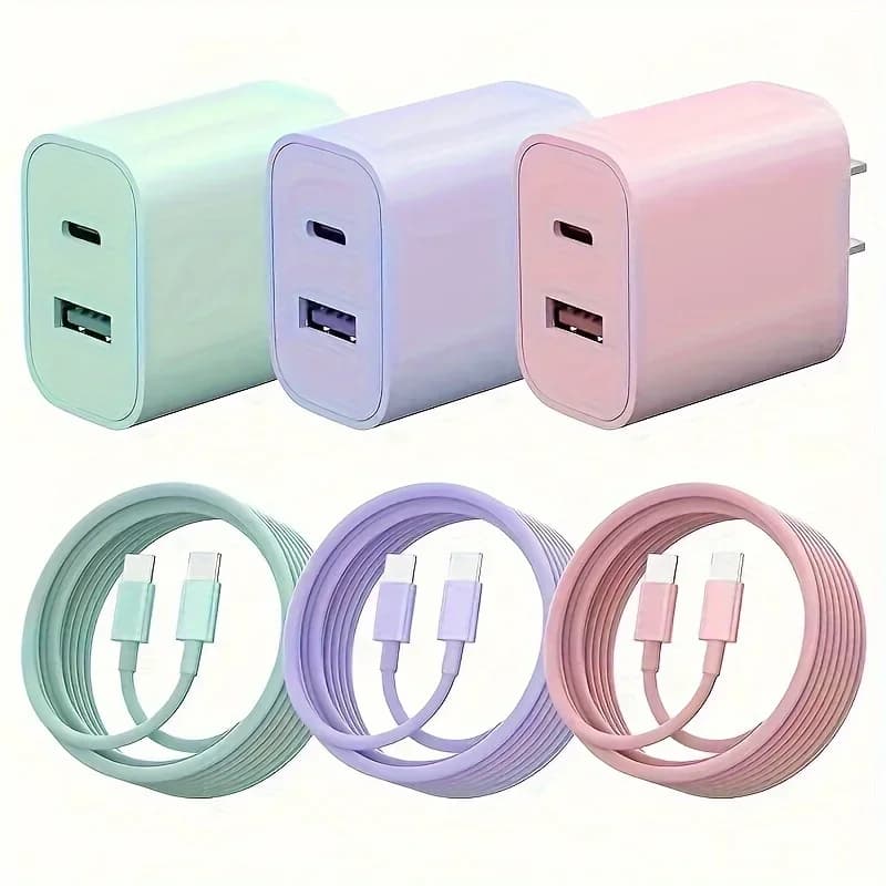 Adattatore di alimentazione a doppia porta con blocco caricabatterie rapido USB C da 20 W con cavo da 6 piedi Tipo C Ricarica rapida per iPhone 16 15 Serie iPad Samsung