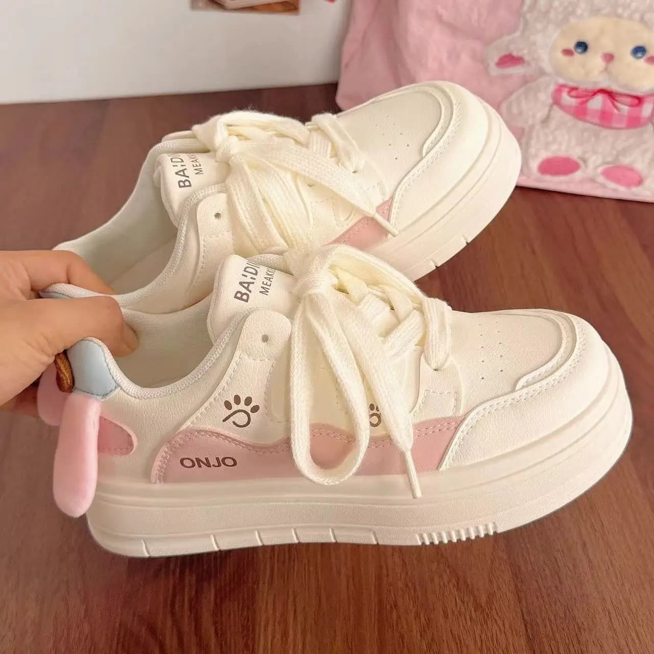 Cute Pudding Dog Women's Low-Top Sneakers Fashionable Sporty Casual Shoes Breathable round Toe Anti-Slip Wear-Resistant