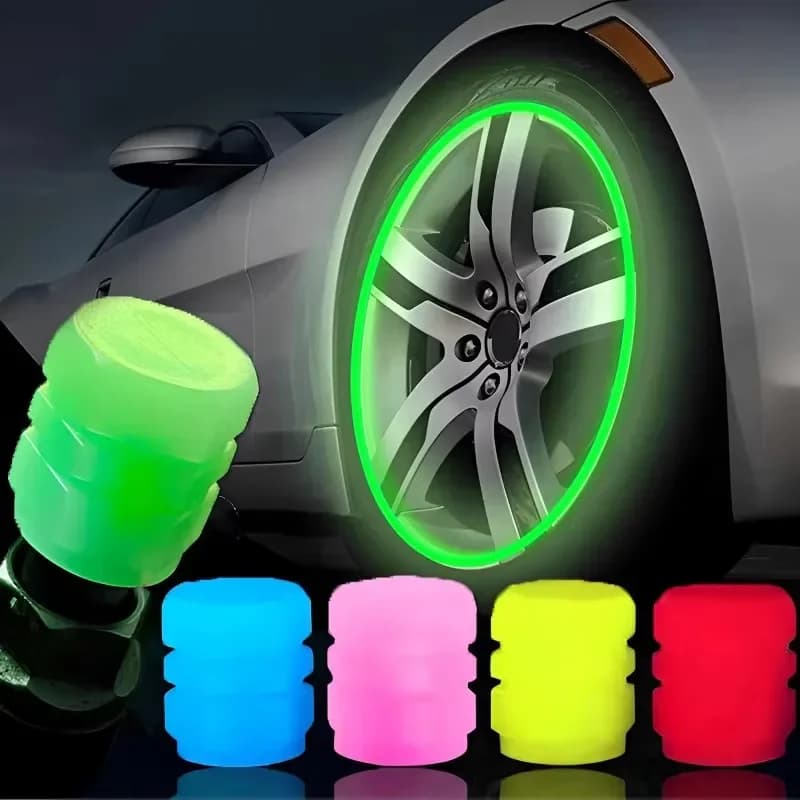4 Pezzi Tappi Valvola Luminosi per Auto, Fluorescenti e Luminosi di Notte, per Auto, Moto, Bicicletta, Ruote, Pneumatici, Mozzo, Tappi Valvola Luminosi
