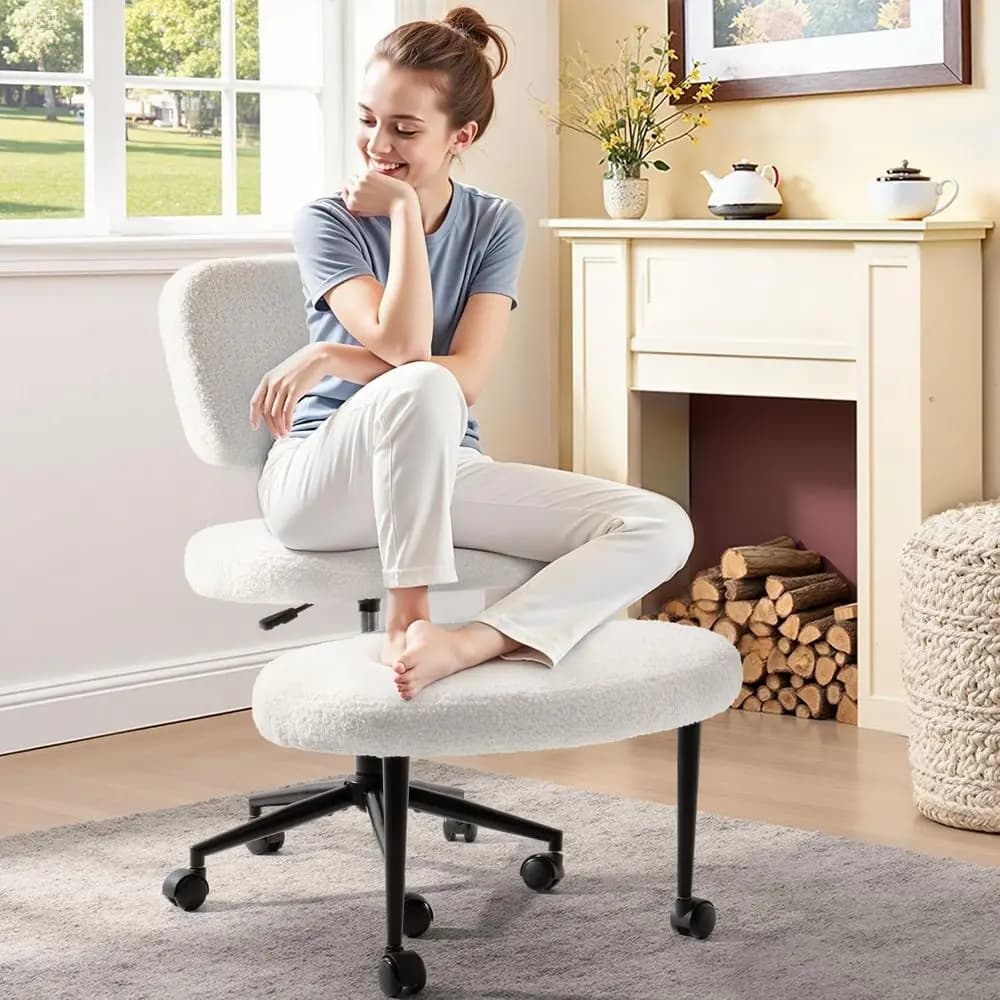 Sedia Ergonomica con Gambe per ADHD o Adulti, Sedia da Meditazione Regolabile in Altezza con Ruote, Sedia per Yoga e Posizione Inginocchiata in Tessuto Teddy
