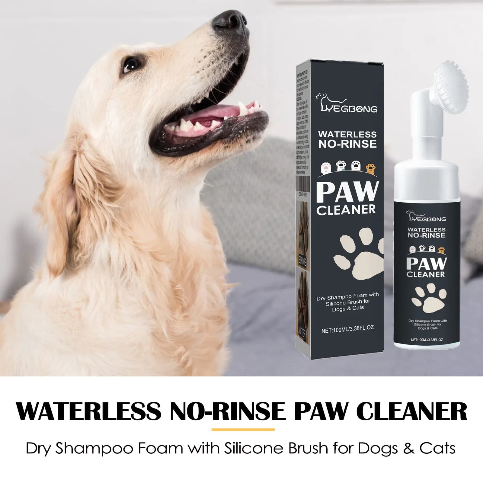 Detergente per zampe di animali domestici con spazzola per cani e gatti, pH bilanciato, per pelli sensibili, senza acqua, idratante, shampoo schiumogeno per la pulizia delle zampe.