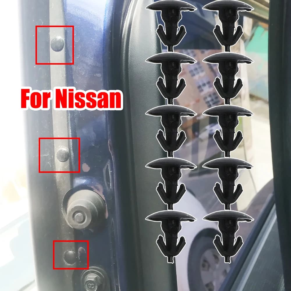For Nissan Tiida Pulsar C13 Murano Z51 Juke F16 Qashqai J10 X-Trail T31 T32 Rear Door Upper Weatherstrip Clips Rivet 2006-2021