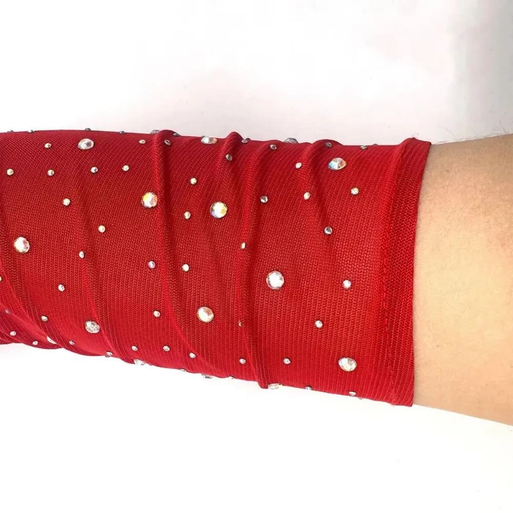Fashionable Shiny Rhinestone Mesh Gloves 42cm Mesh Fingerless Gloves Breathable Elasticity Glitter Long Gloves Cosplay