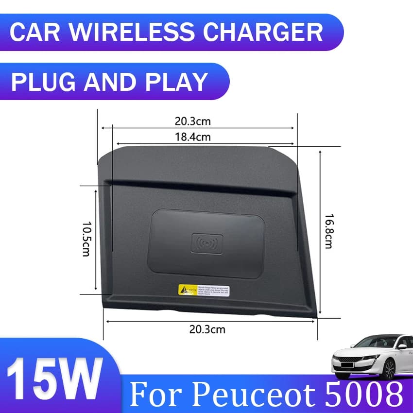 Caricatore wireless QI da 15W per auto, per Peugeot 5008 2017~2020 2021, accessori interni, piastra di ricarica rapida speciale per cellulare