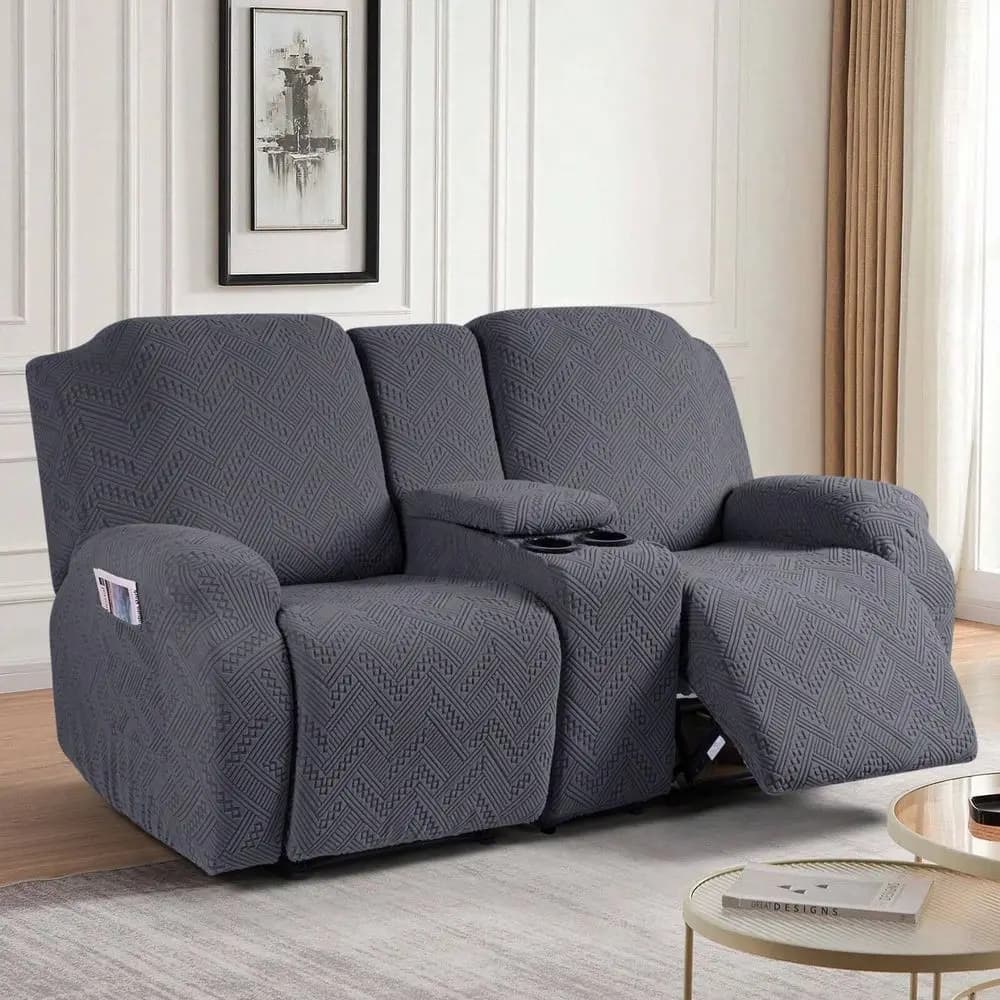Copridivano Reclinabile con Console, Set di 4 Copridivani con Tasche in Jacquard per Divani Reclinabili, Protezione per Mobili