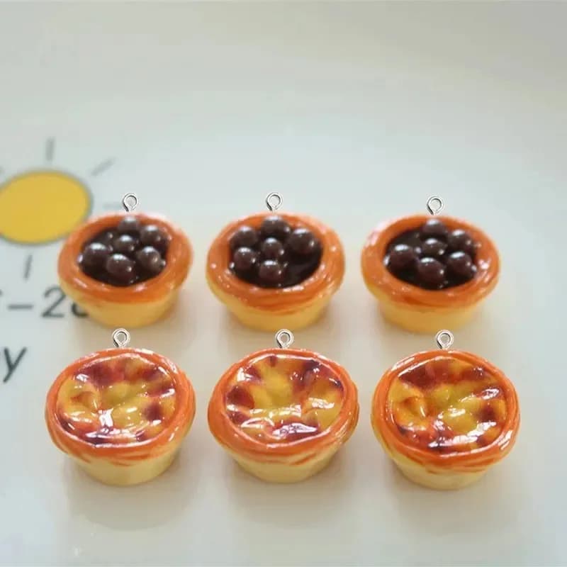 10Pcs Kawaii Simulation Egg Tart Resin Charms Artificial Food Pendants DIY Jewelry Supplies For Earrings Necklace Keychain