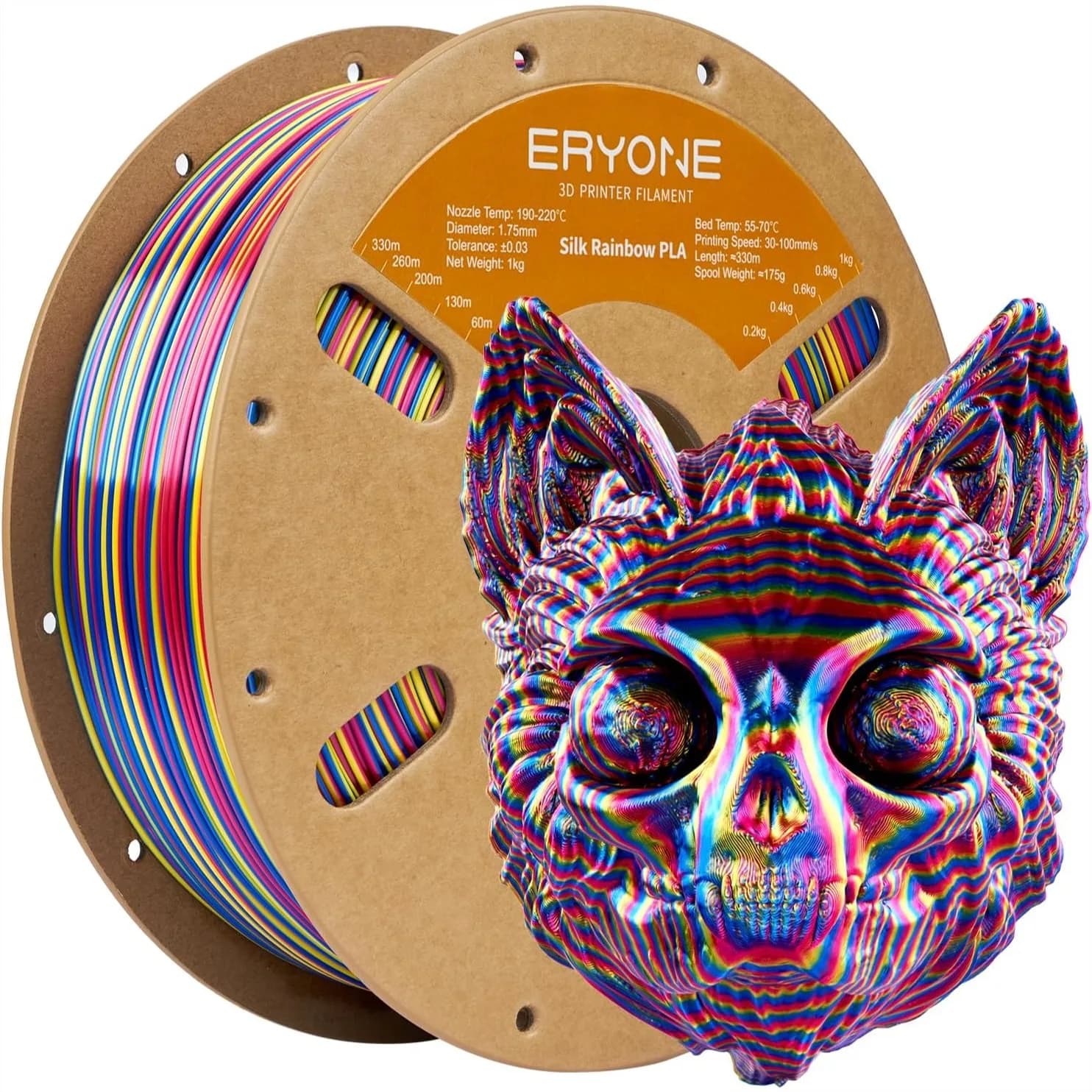 Filamento PLA per Stampante 3D Silk Twist Rainbow 1.75mm, Bobina Multicolore Lucida 1KG, Rosso Giallo Blu Psichedelico