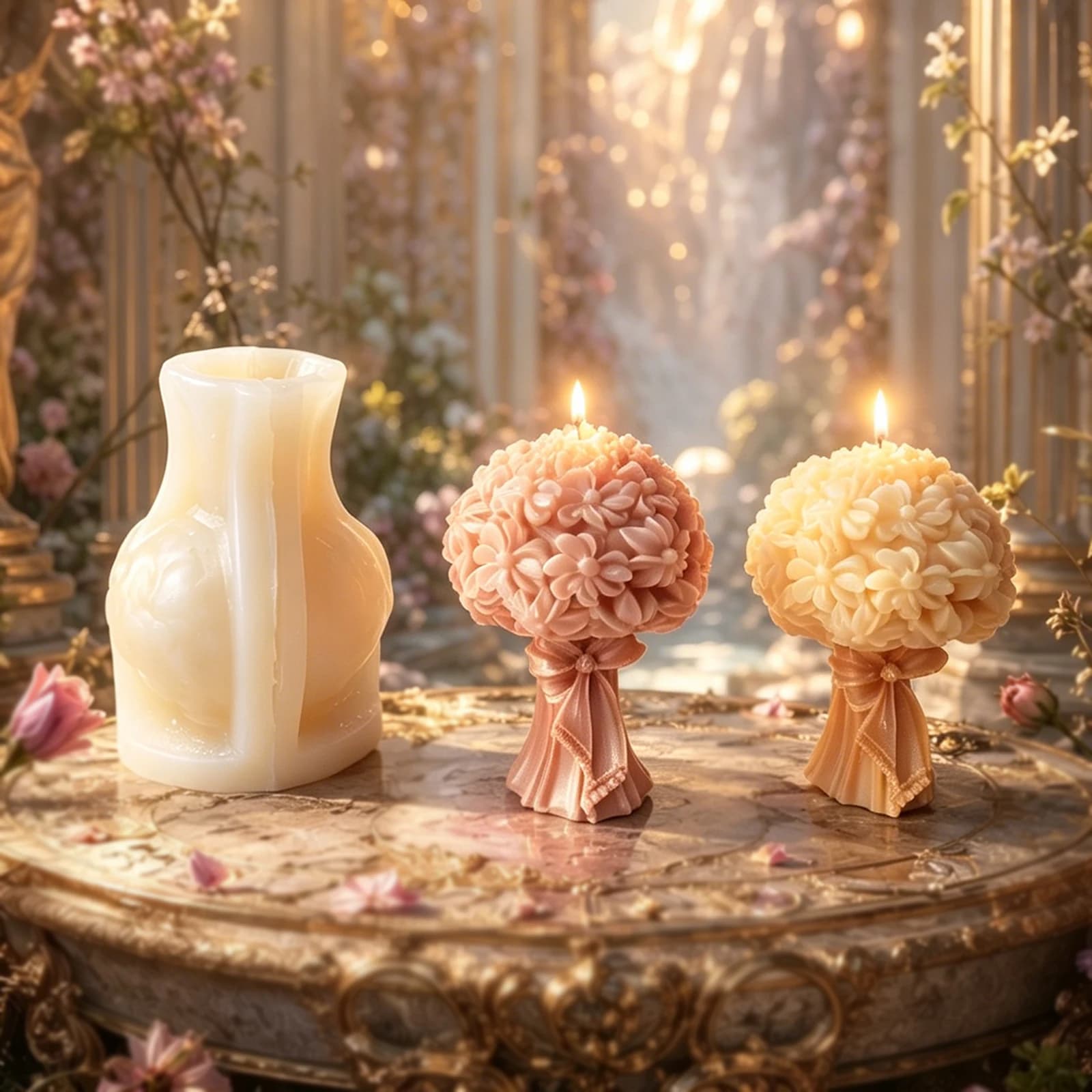 3D bow Bouquet silicone Candle Mold-DIY handmade Daisy Soap Plaster Resin Mold, bow bouquet Plaster Craft Mold
