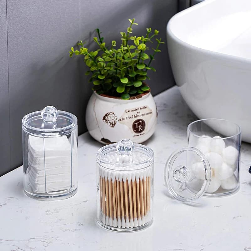 Organizzatore per dischetti di cotone, scatola portaoggetti da bagno per bastoncini di cotone, cosmetici, gioielli, dischetti struccanti.