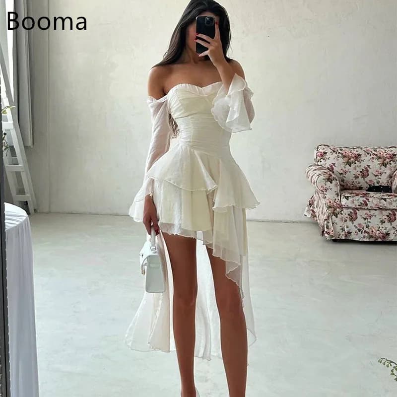 Booma Abiti da sera a trapezio Abiti da cerimonia corti per le donne Piega al largo della spalla Abiti da ballo eleganti Custom Made 2025