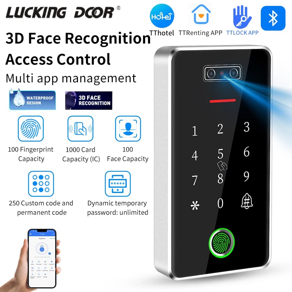 Smart Lock Impronta digitale e riconoscimento facciale Tastiera di controllo accessi Lettore di schede IC RFID Piattaforma multipla TTlock TTHotel TTRenting