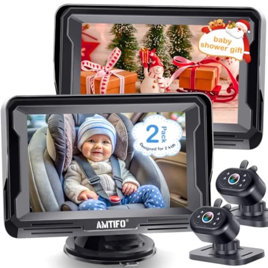 Baby camera for twins: dual rear-facing monitor with night vision, anti-glare 4.3 display, plug-and-play in multiple vehicles,