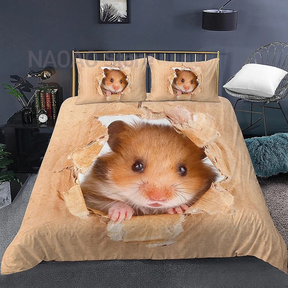 3D hamster cover King Queen Size Set of bed linen for adorable India piglets for children Teenagers Family Animal Home 2/3 pieces