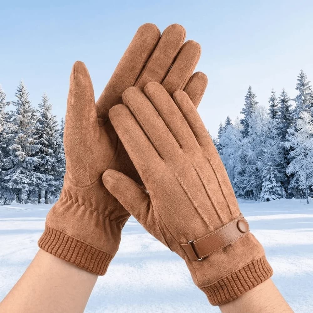 Fashion Solid Color Suede Gloves Windproof Korean Style Winter Warm Gloves Thicken Full Finger Men Mittens Ski