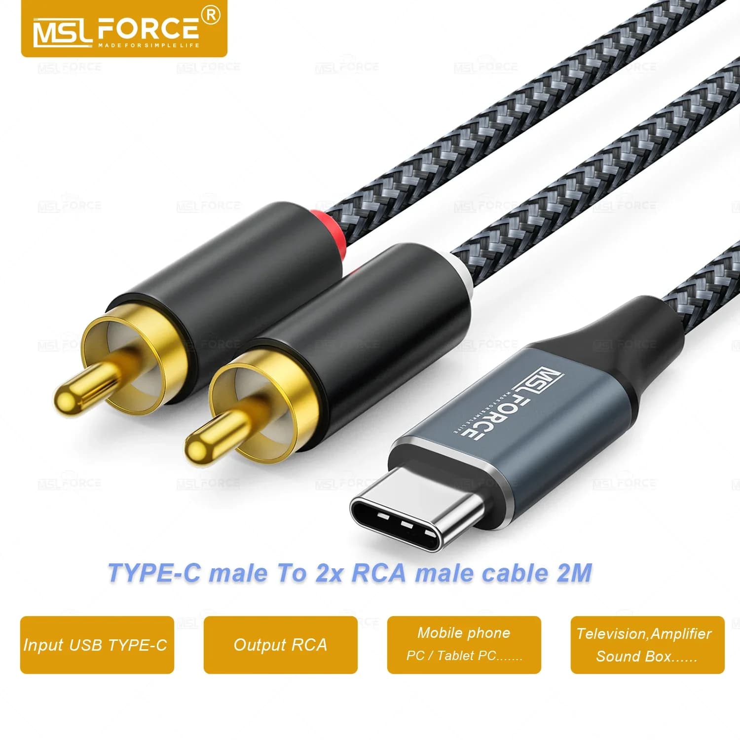MSLFORCE USB C RCA Hifi cavo Audio da tipo C a 2 RCA per iPhone SumSung XiaoMi Speaker Home Theater TV cavo di prolunga RCA