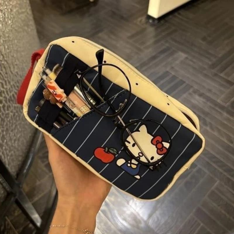 Borsa per il trucco con stampa di cartoni animati, borsa per cosmetici portatile, piccola custodia per cosmetici a forma di gattino, custodia per rossetto Kawaii, pochette da viaggio