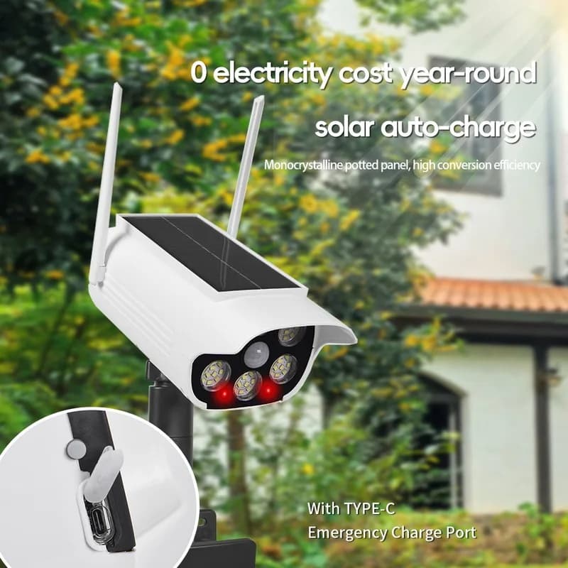 Vertical Clip-On Fake Security Camera Solar Light，66A white oneLED + 2A red flashing indicator light，1500mAhBattery，USBCharging，