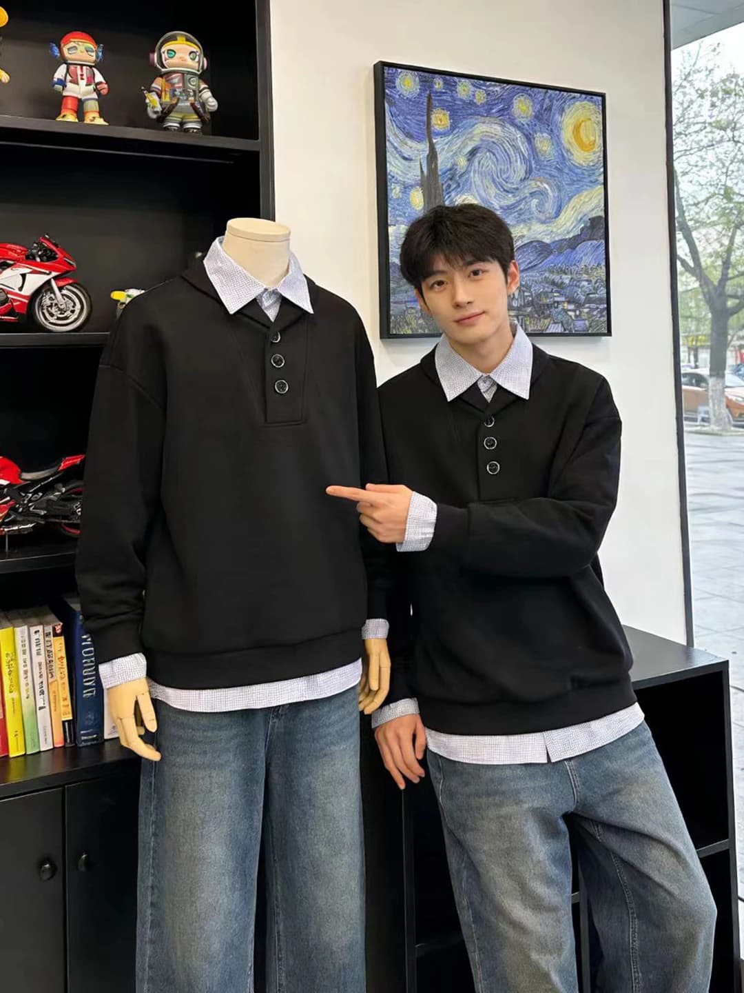 Cleanfit Youthful Sle irt Collar ort Svel Felpa con cappuccio da uomo, abbigliamento interno, maglietta a maniche lunghe, casual, comoda, in cotone B...