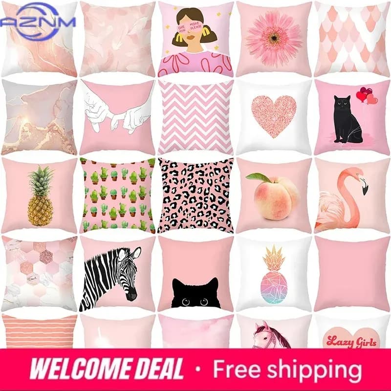 Fodera per cuscino rosa stile nordico 45x45cm, federa decorativa con stampa cartoon, regalo per casa e ufficio, copricuscino decorativo per divano