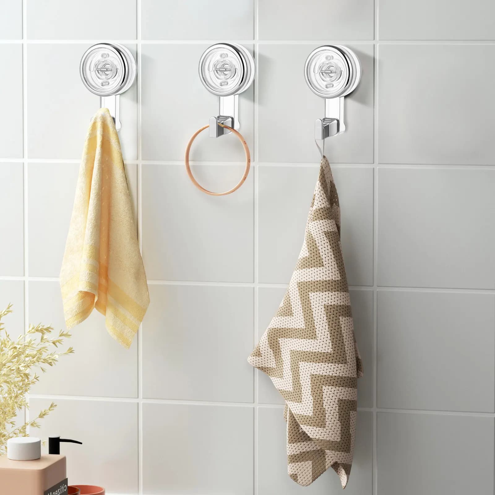 2 Pezzi Ganci a Ventosa Potenti e Trasparenti, Design Girevole Resistente, Ganci da Parete Senza Danni per Doccia, Bagno, Cucina, Finestre, Ghirlande