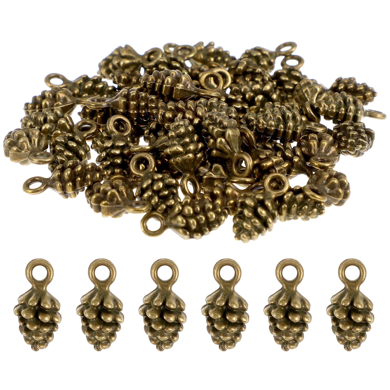 50 Pezzi Ciondoli in Ottone a Forma di Pigna Natalizia, Piccoli Accessori Fai-da-Te per Collane, Bracciali, Orecchini, Charm per Gioielli Festivi