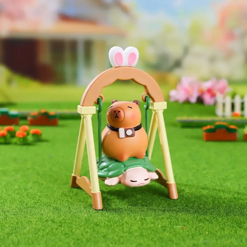 Figurina Anime Capibara a Sorpresa, Modello PVC Capibara sdraiato, seduto o a dondolo, Cartone Animato Cigno Tartaruga, per Bambini