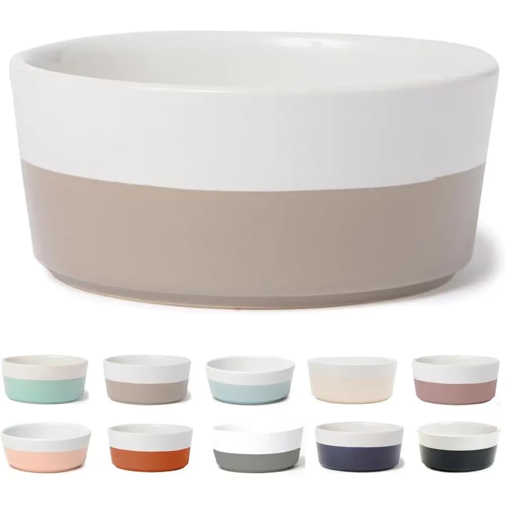 Ceic Dog Bowl - Heavyweight and Durable Pet Food and Water Dish Crock, Dishwasher Safe, Vintage Grey, Medium