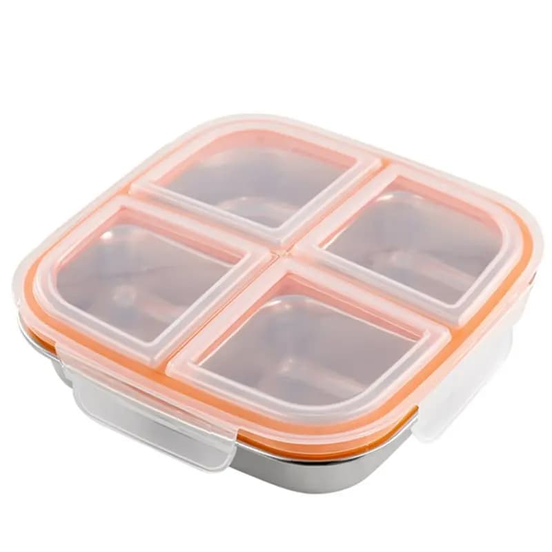 SYW-Contenitore Bento in Acciaio Inossidabile a 4 Scomparti per Bambini e Adulti, Contenitori per Snack a Prova di Perdite Ideali per Preparazione Pasti e Viaggi