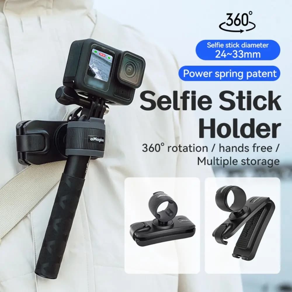 Supporto per selfie stick con clip per zaino/cintura, supporto a sgancio rapido, supporto mani libere per DJI Gopro Hero Insta360