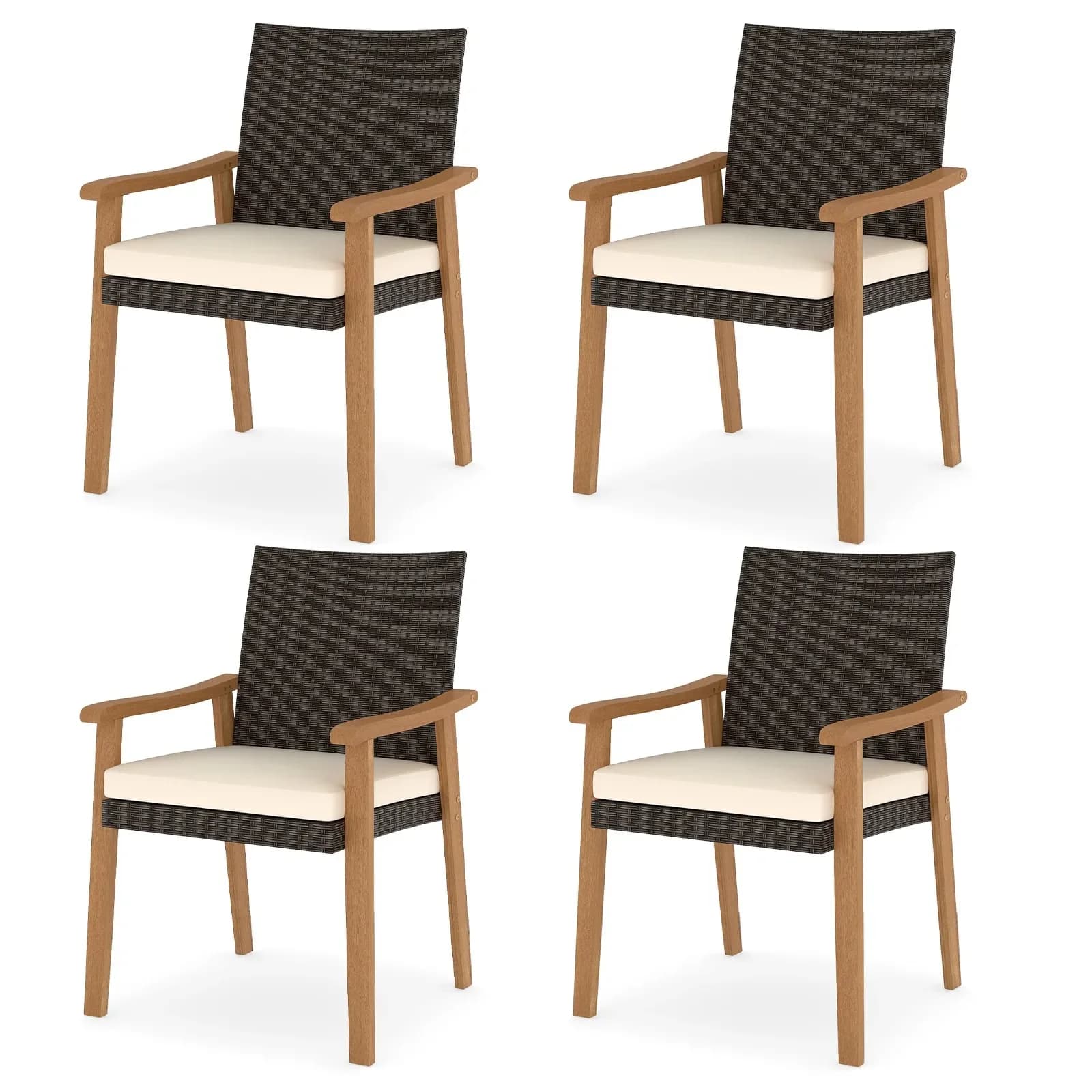 Set of 4 Garden Lunch Chairs with Bearings, Wood and Metal Frame Arms