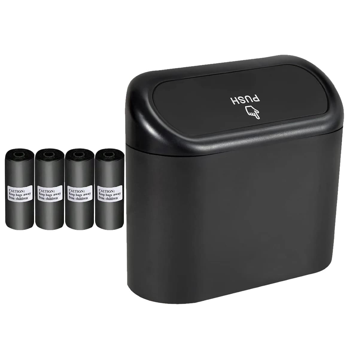 1.4L ABS Car Interior Storage Bin with Lid - Detachable Garbage Can Includes 4 Rolls (60pcs) Bags for Vehicle & Home