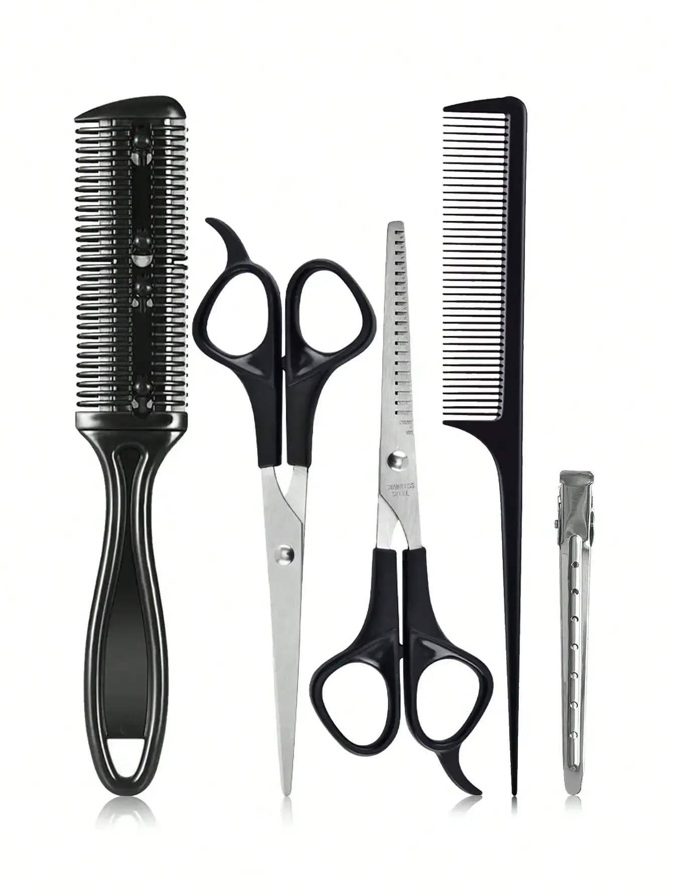 Professional Set 5 Pieces for Hair Styling 2026 - Includes Cutting scissors, combs, scissors for Perfect and Sphrase Cutters, Slick Back Effect Brush, Hairdryer, Barber Tools, Hair Products, Edge Brush, Styling Brush