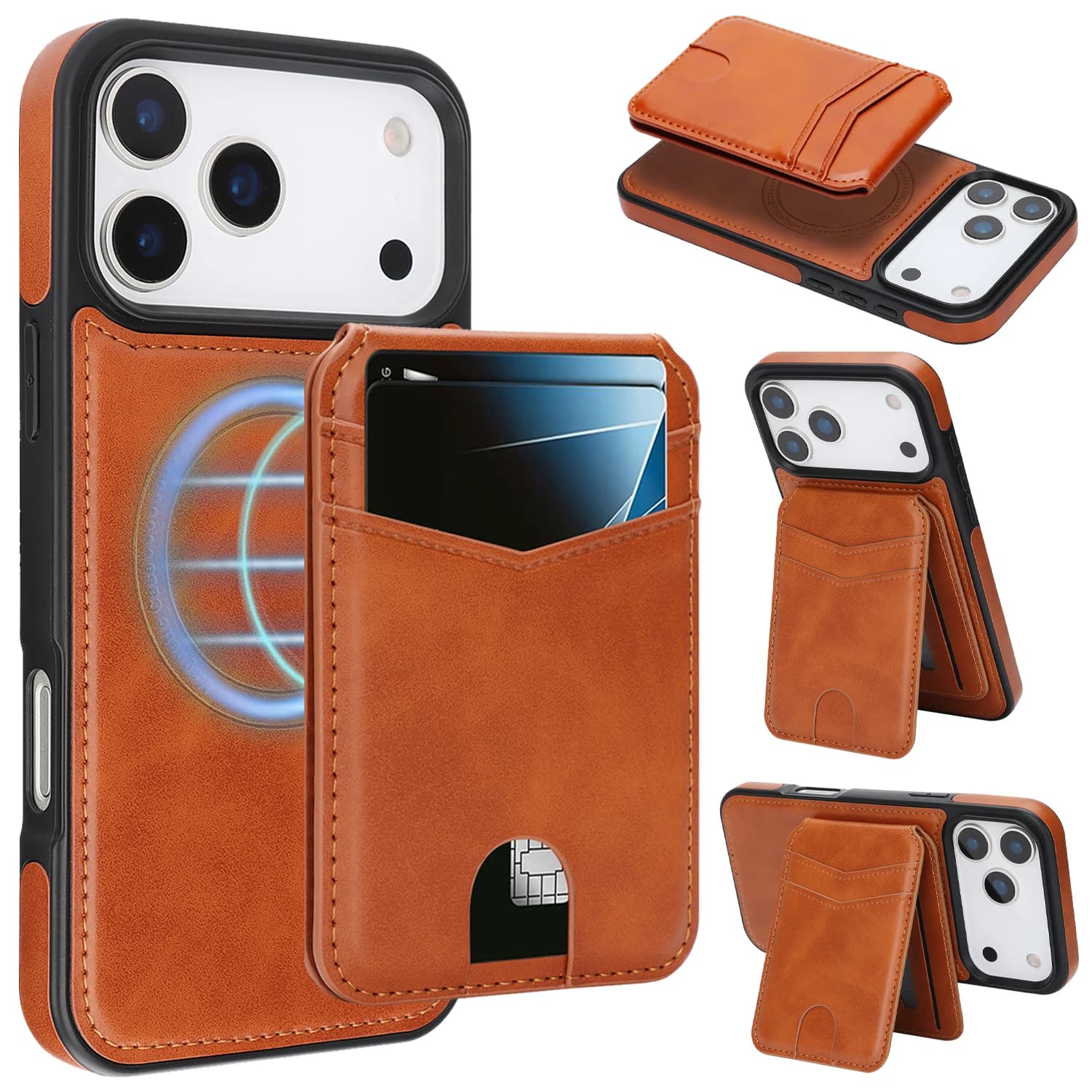 Custodia a Portafoglio in Pelle 2-in-1 Staccabile con Slot per Carte Verticali e Funzione Magnetica per iPhone 17 Pro Max 16 Plus 15 14, con Protezione RFID e Supporto Integrato