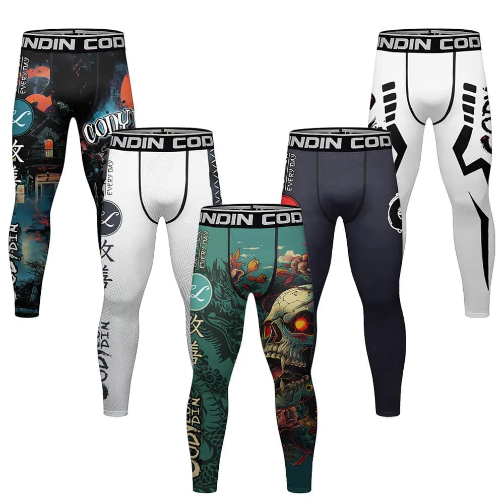 Leggings da combattimento Rashguard MMA da uomo Jiu Jitsu Pantaloni da boxe a compressione per allenamento e sport da combattimento Abbigliamento Muay Thai