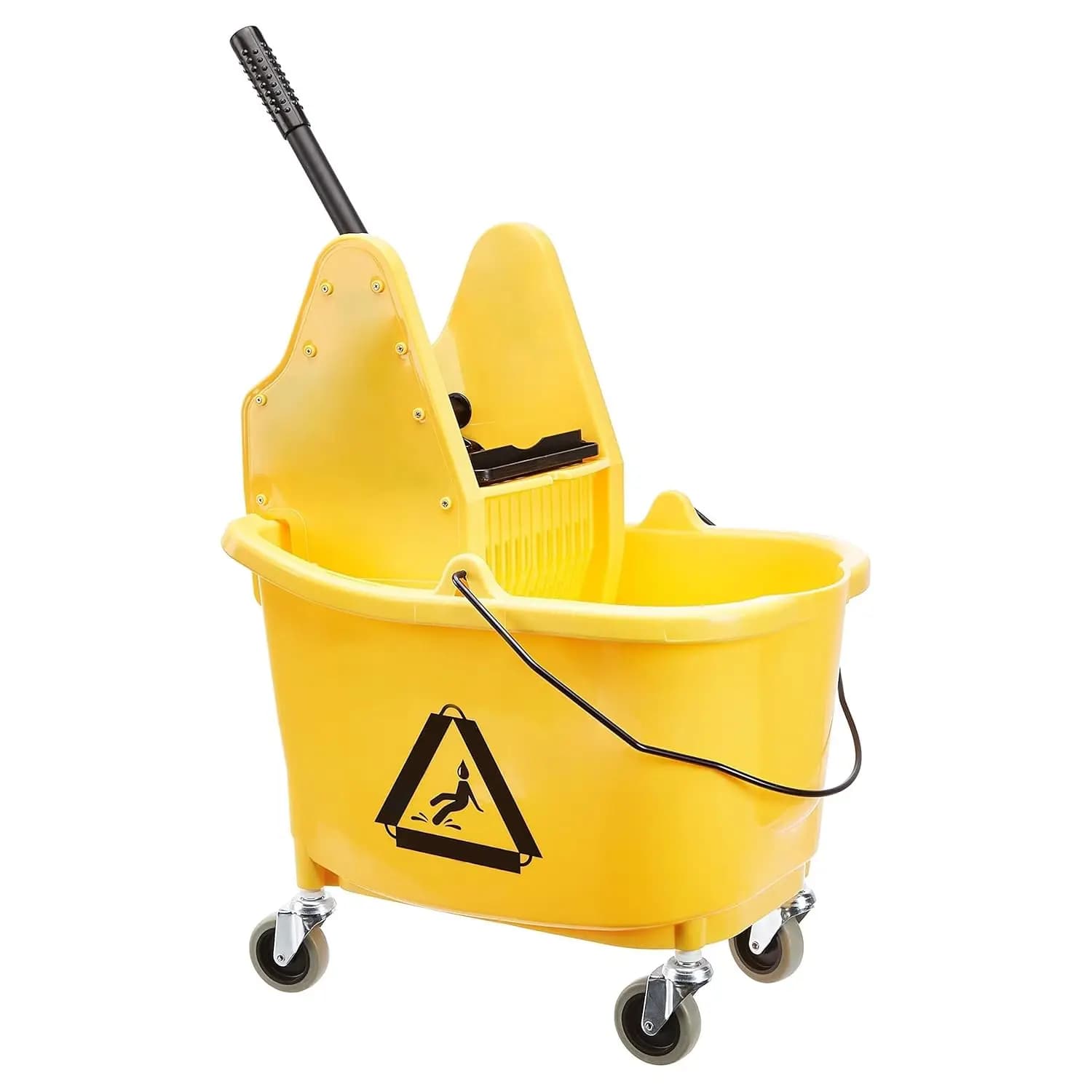 35 litre yellow floor washing bucket with robust pressure squeezer for efficient cleaning